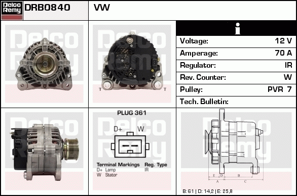 DELCO REMY DRB0840 Alternator