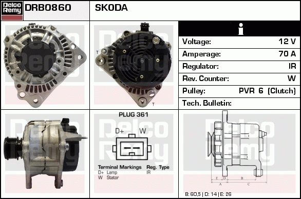 DELCO REMY DRB0860 Alternator