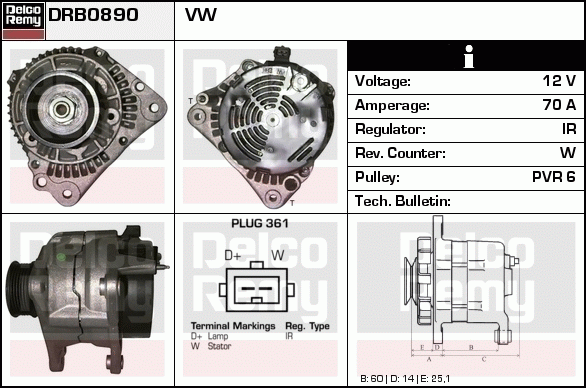 DELCO REMY DRB0890 Alternator