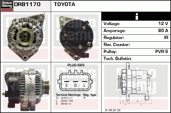 DELCO REMY DRB1170 Alternator