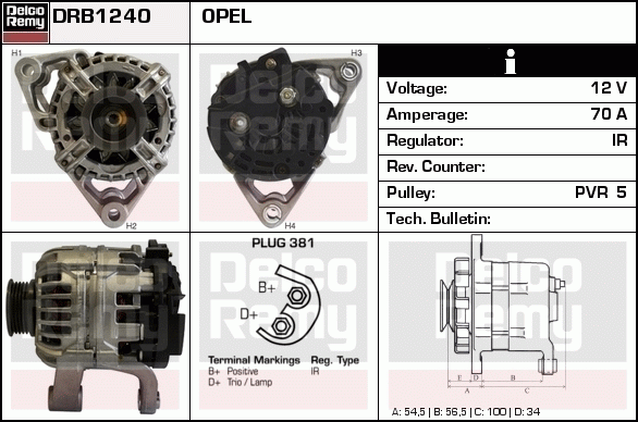 DELCO REMY DRB1240 Alternator