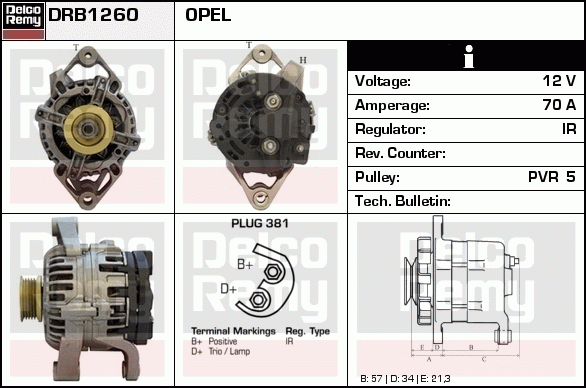 DELCO REMY DRB1260 Alternator