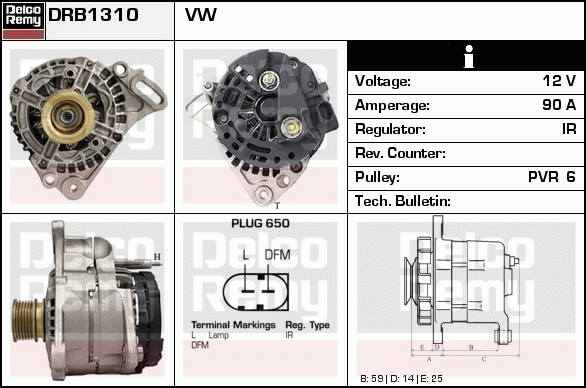 DELCO REMY DRB1310 Alternator