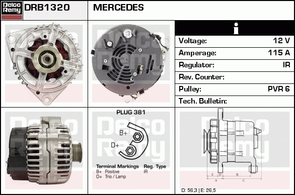 DELCO REMY DRB1320 Alternator