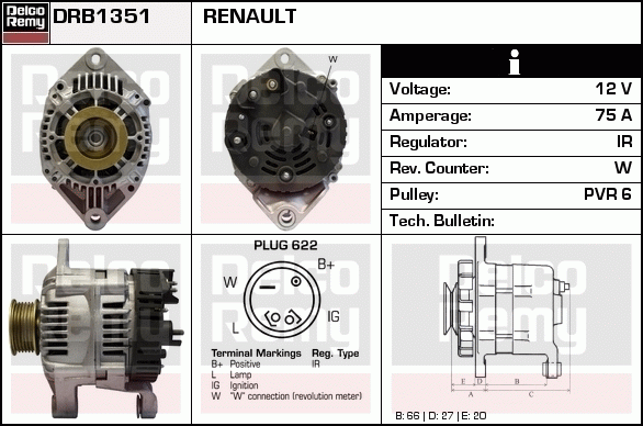 DELCO REMY DRB1351 Alternator