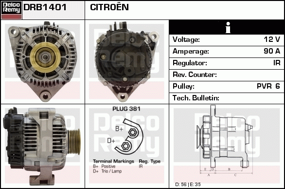 DELCO REMY DRB1401 Alternator