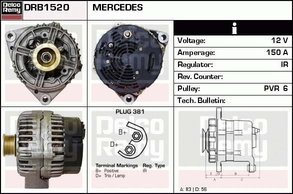 DELCO REMY DRB1520 Alternator