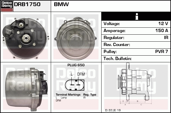 DELCO REMY DRB1750N Alternator