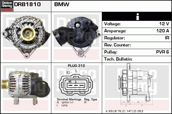 DELCO REMY DRB1810 Alternator