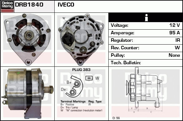 DELCO REMY DRB1840 Alternator
