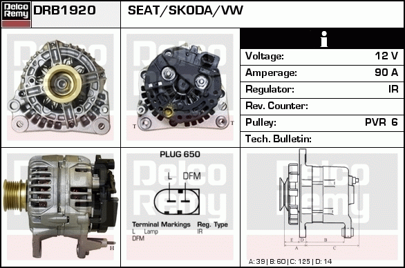 DELCO REMY DRB1920 Alternator