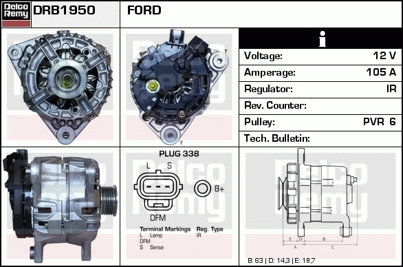 DELCO REMY DRB1950 Alternator