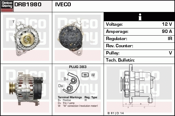 DELCO REMY DRB1980 Alternator