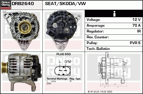 DELCO REMY DRB2640 Alternator