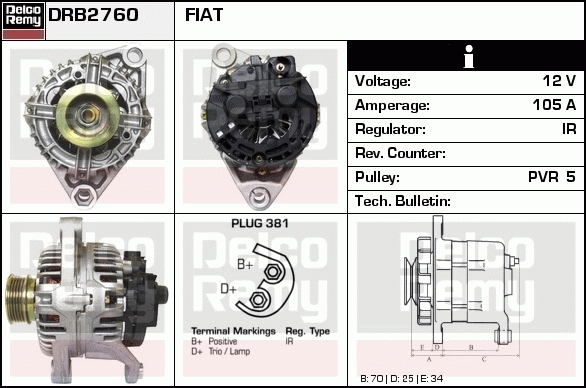 DELCO REMY DRB2760 Alternator