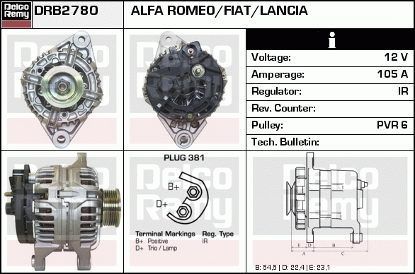 DELCO REMY DRB2780 Alternator