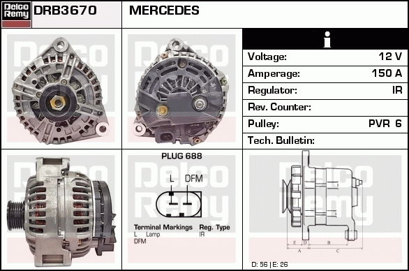 DELCO REMY DRB3670 Alternator