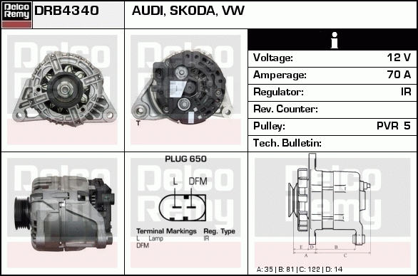 DELCO REMY DRB4340 Alternator