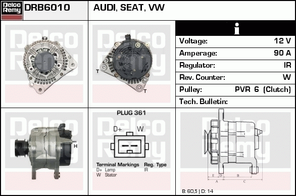 DELCO REMY DRB6010 Alternator