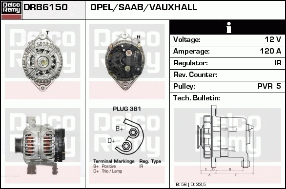 DELCO REMY DRB6150 Alternator