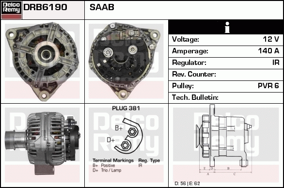 DELCO REMY DRB6190 Alternator