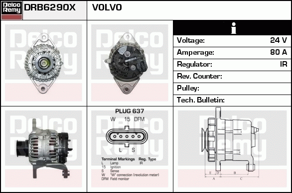 DELCO REMY DRB6290X Alternator