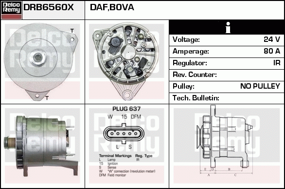 DELCO REMY DRB6560X Alternator