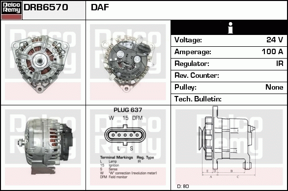 DELCO REMY DRB6570 Alternator