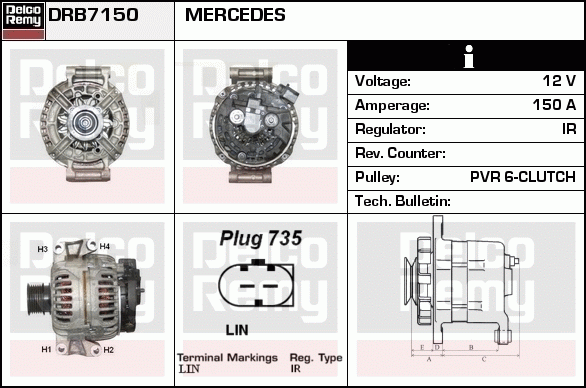 DELCO REMY DRB7150 Alternator