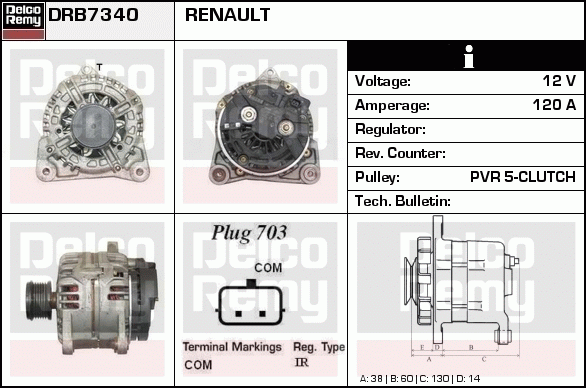 DELCO REMY DRB7340 Alternator