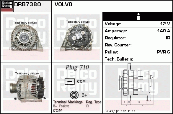 DELCO REMY DRB7380 Alternator