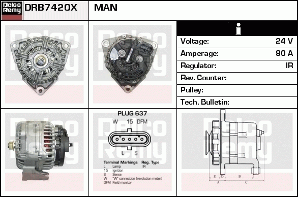 DELCO REMY DRB7420X Alternator