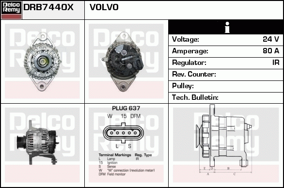 DELCO REMY DRB7440X Alternator