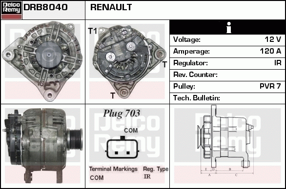 DELCO REMY DRB8040 Alternator