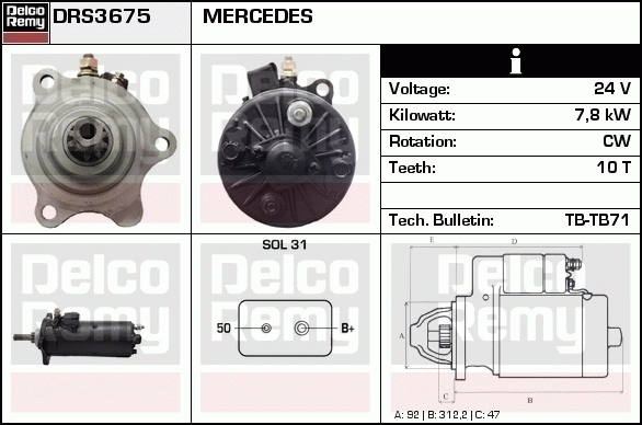 DELCO REMY DRS3675 Starter