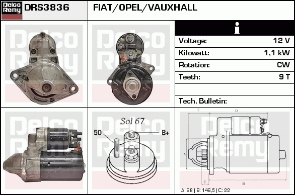 DELCO REMY DRS3836 Starter