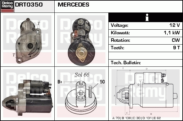 DELCO REMY DRT0350 Starter