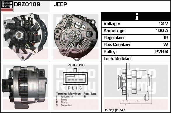 DELCO REMY DRZ0109 Alternator