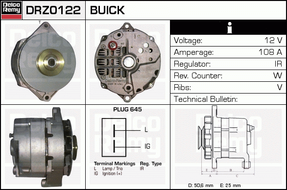 DELCO REMY DRZ0122 Alternator