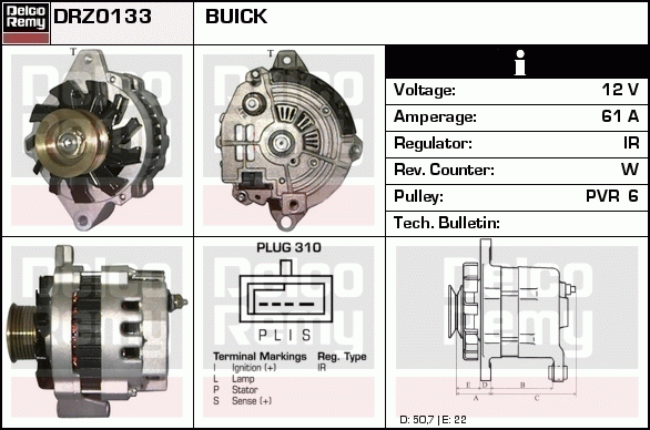 DELCO REMY DRZ0133 Alternator