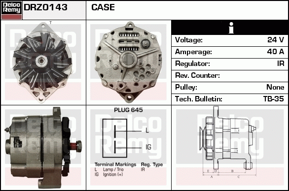 DELCO REMY DRZ0143 Alternator