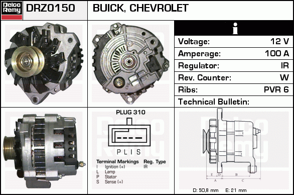 DELCO REMY DRZ0150 Alternator