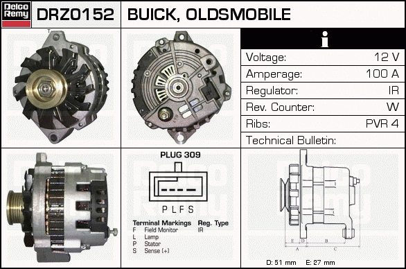 DELCO REMY DRZ0152 Alternator