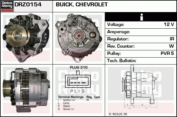 DELCO REMY DRZ0154 Alternator