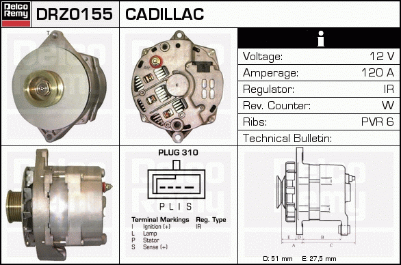 DELCO REMY DRZ0155 Alternator