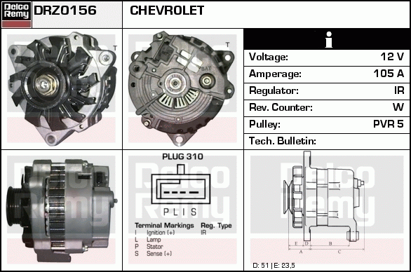 DELCO REMY DRZ0156 Alternator