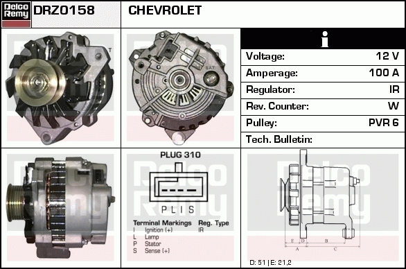 DELCO REMY DRZ0158 Alternator