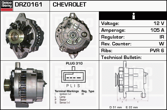 DELCO REMY DRZ0161 Alternator