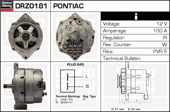 DELCO REMY DRZ0181 Alternator