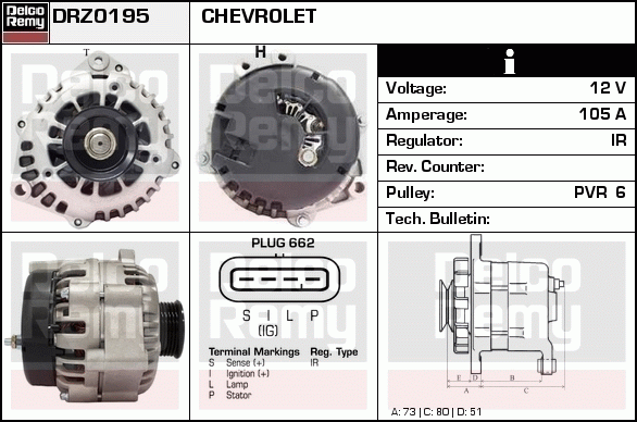 DELCO REMY DRZ0195 Alternator